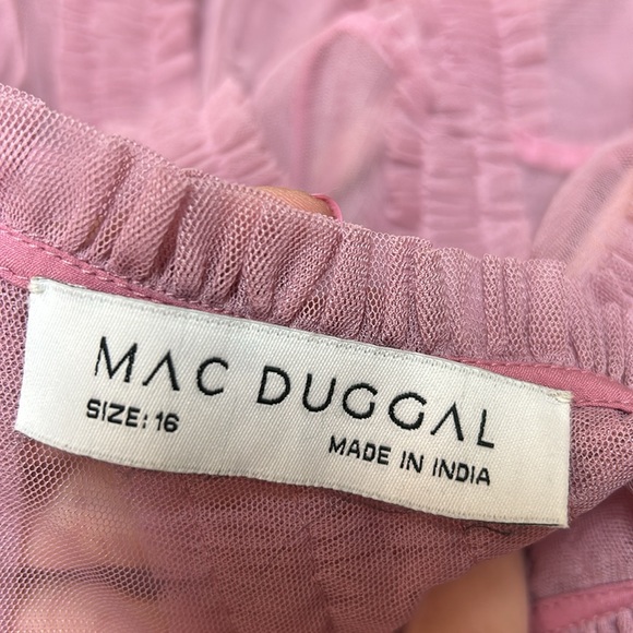 Mac Duggal 8058 High Neck Puff Sleeve Ruffle Tiered Dress Size 16 - Picture 3 of 4